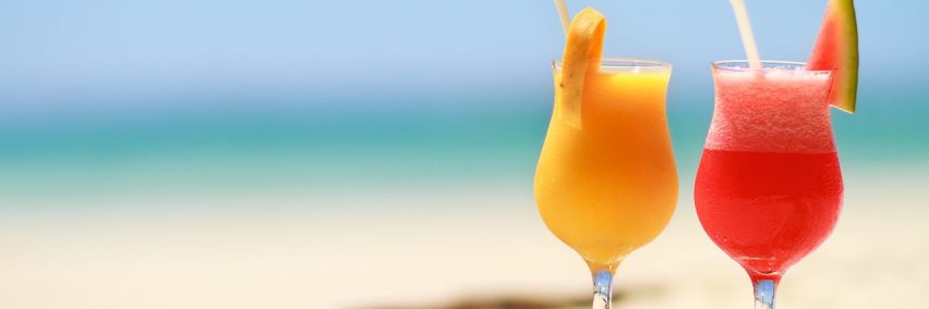 Two tropical fresh juices on tropical beach
